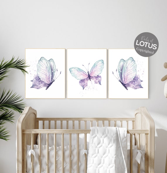 Nursery decor girl butterfly, purple mint, Butterfly Nursery Art, Butterfly Nursery Decor for Baby Girl, lilac, lavender, aqua, mint purple