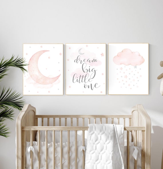 Nursery decor girl, Blush pink, cloud, stars, moon, blush nursery wall art, girls nursery wall decor, nursery prints girl, blush prints