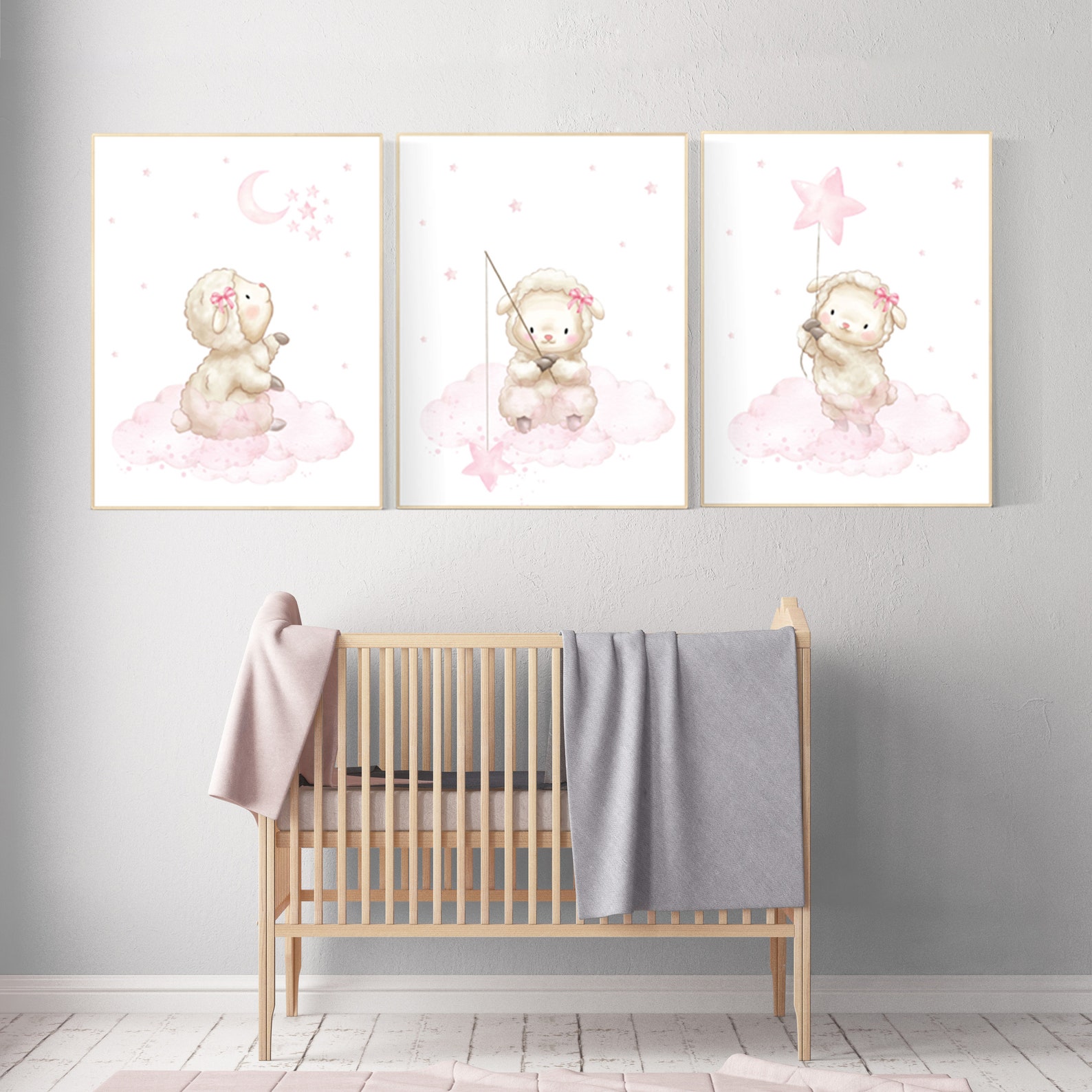Sheep Nursery Wall Art Nursery Decor Girl Lamb Nursery Wall Etsy