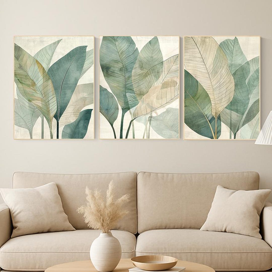 Tropical Leaf Art Print Set – Neutral Green Botanical Wall Decor - Etsy