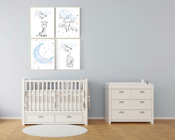 Nursery decor boy elephant, blue nursery art, giraffe print nursery, elephant decor for nursery, dream big little one, Boy nursery decor