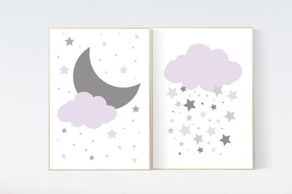 Nursery decor girl purple, Lilac nursery decor, lavender gray, baby girl nursery, lilac gray nursery, cloud nursery, Purple Grey Nursery