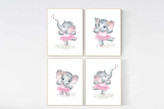 Ballerina elephant, baby room decor girl, Elephant, nursery prints girl, elephant nursery print, Nursery Girl Print, Pink nursery wall art