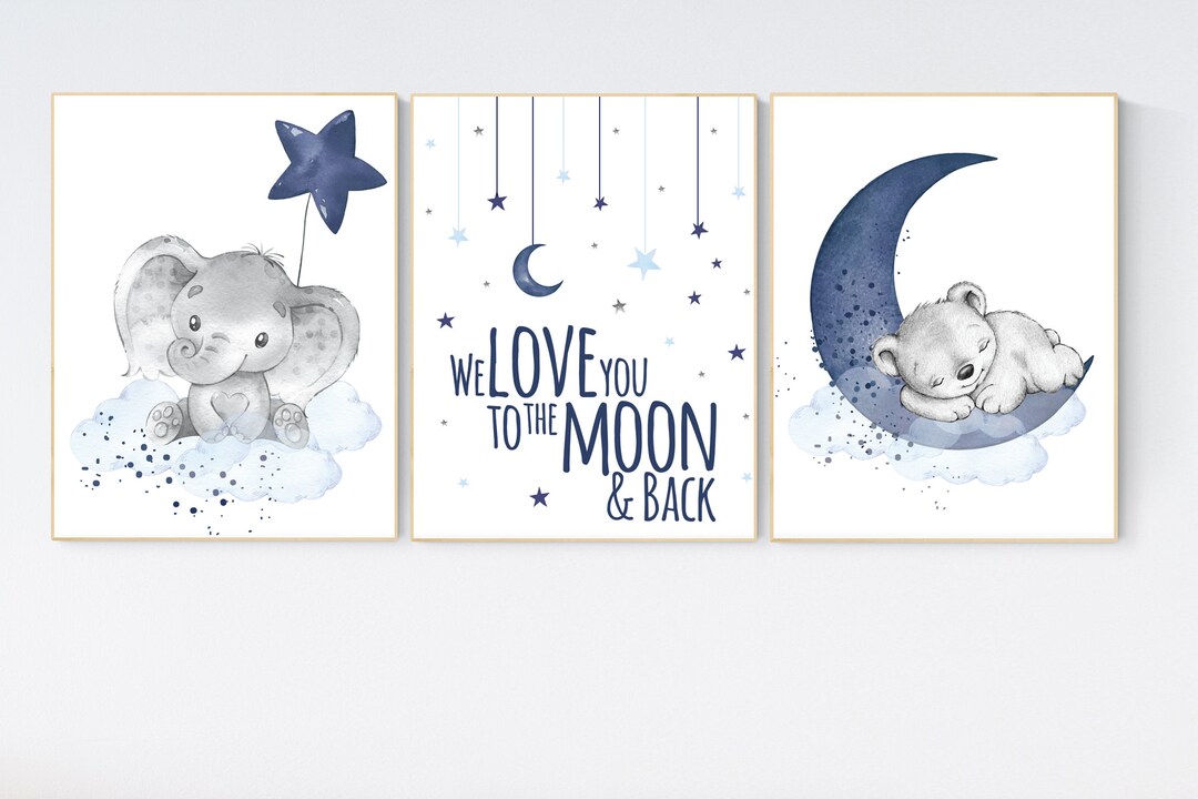 Nursery Wall Art Animals Baby Room Decor Navy Blue Baby Room Etsy