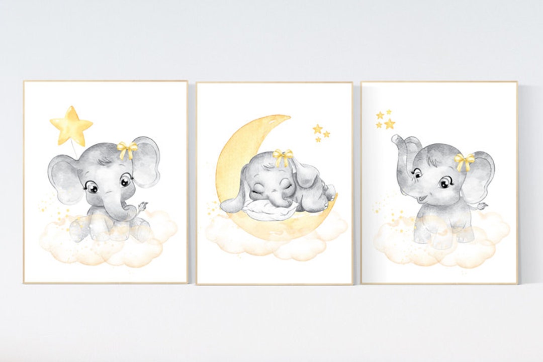 Nursery Decor Girl Yellow Nursery Wall Art Elephant Yellow Etsy