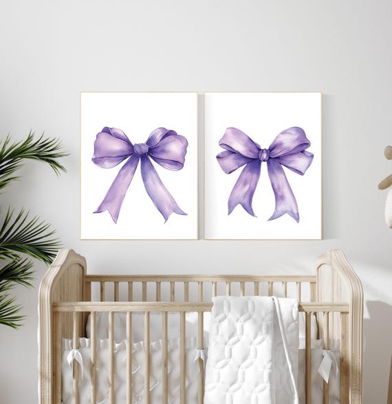 Bow print wall art, Bow nursery print, purple Bow nursery wall art, bow nursery art, bow nursery decor, bow print wall art lilac