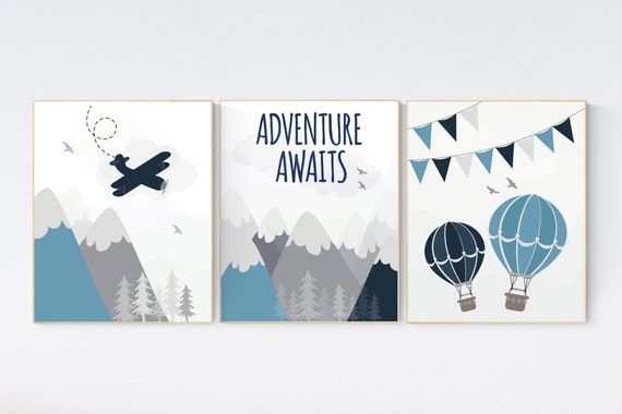 Woodland Nursery Decor, Baby Boy Nursery, Mountain Nursery, Adventure Awaits Print, Nursery decor boy, woodland nursery