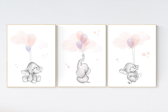 Blush pink nursery decor, blush and lilac nursery, nursery decor elephant, nursery decor girl, purple nursery, animal balloon, balloons