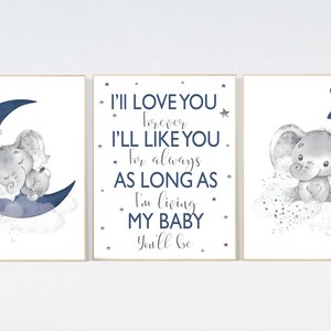 Nursery decor boy, nursery wall art elephant, navy nursery decor,, moon and stars, navy blue nursery art, baby room art, elephant nursery