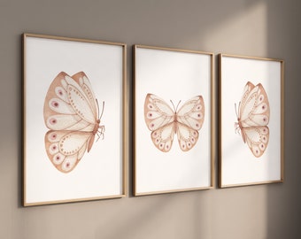 Nursery prints girl, butterfly prints for baby girl, neutral colors, Butterfly Nursery Art, Girl Nursery wall art, Butterfly Nursery
