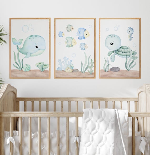 Watercolor Sea Animal Prints: Ocean Nursery Wall Art
