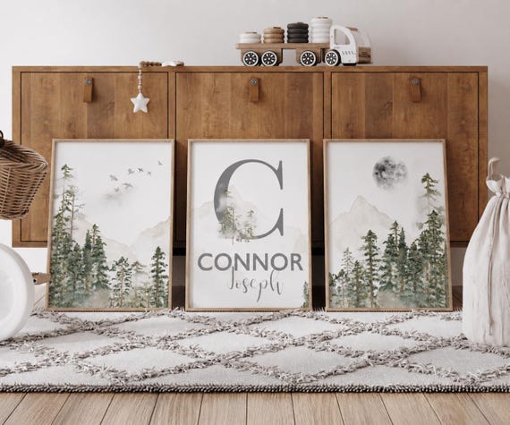 Woodland Nursery Art: Sage Green Mountain Prints
