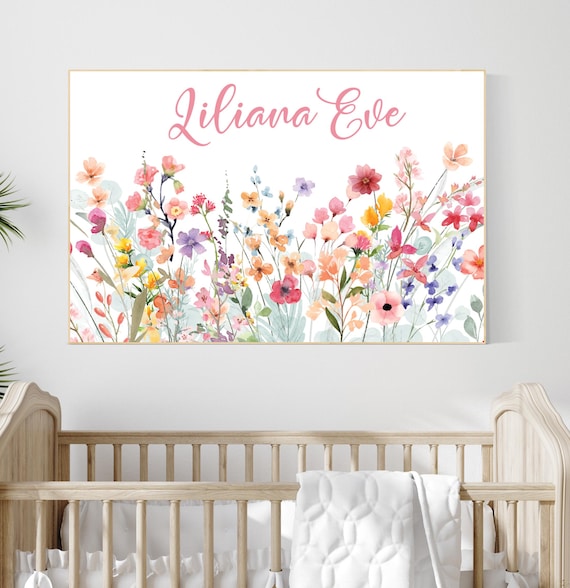 Custom Wildflower Name Print for Girls – Personalized Floral Nursery Wall Art, Baby Girl Room Decor, Botanical Baby Shower Gift