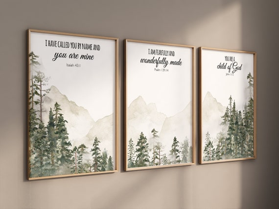 Nursery decor mountain, nursery wall art, tree nursery decor, adventure theme nursery, forest, sage green, bible nursery, verse nursery