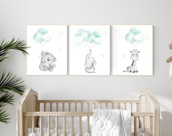 Mint Elephant Nursery Print: Gender Neutral Balloon Animal Art