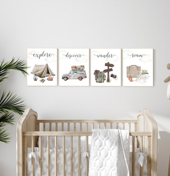 Travel nursery print, Explore nursery wall art, Baby boy nursery, Adventure Set of 6 prints, Camping Prints, Adventure Nursery Decor