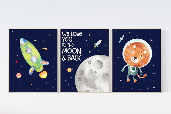 Nursery decor boy space, Space wall art, animal prints, navy nursery, space nursery theme, outer space nursery art