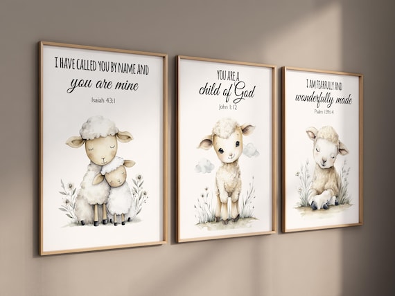Lamb Bible Verse Nursery Wall Art Set of 3