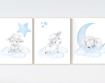 Sheep nursery decor, Nursery decor boy, nursery decor lambs, nursery wall art sheep, moon and cloud wall art nursery, boy nursery decor