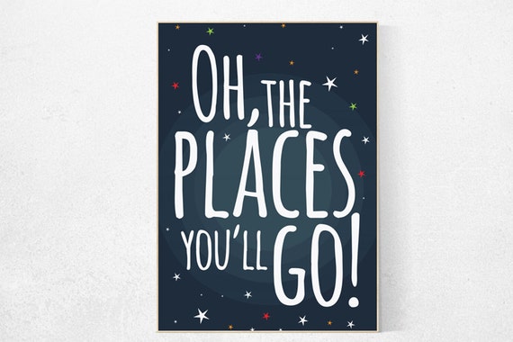 Oh the places you'll go, outer space nursery wall art, navy space nursery decor, baby boy, moon print, playroom decor, kids room, space art