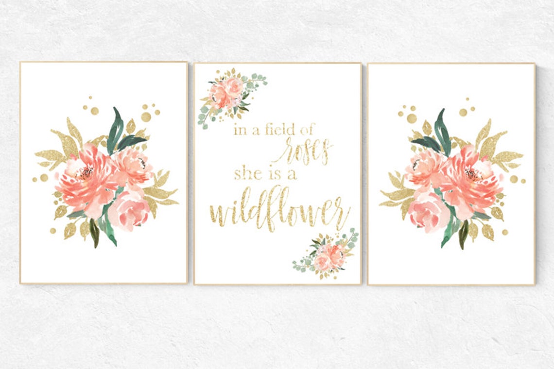 Nursery Decor Girl Coral Nursery Decor Girl Pink Roses Etsy