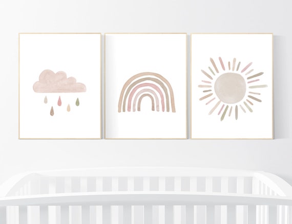 Nursery decor rainbow, neutral Rainbow Wall Art, rainbow Print Set, Cloud Rainbow Sun, Rainbow Wall Art, gender neutral, Watercolor Rainbow