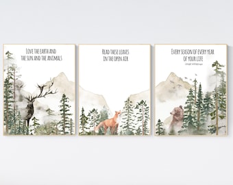 Nursery decor woodland, mountain wall art, tree nursery decor, adventure theme nursery, forest, sage green, walt whitman poem, poem prints