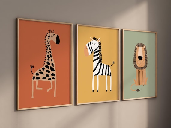 Safari Nursery Wall Prints, Boho Nursery Prints, jungle animals, earth colors, Nursery Art, animal Nursery Decor, animal prints