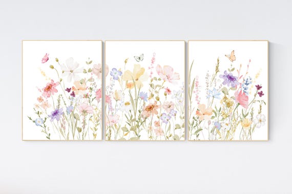 Boho Nursery wall art, Wildflower Nursery Decor, Girl Nursery Decor, pastel colors, flower nursery, Botanical Print, home decor