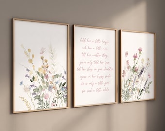 Wildflower Nursery Print: Boho Floral Wall Art, "Hold Her a Little Longer"