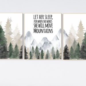 Nursery decor mountain, nursery wall art, tree nursery decor, adventure theme nursery, forest, sage green, beige, woodland animals