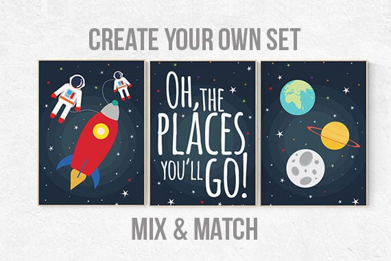 Space nursery decor, Oh the places you'll go, nursery decor boy, outer space nursery, space print, Space themed nursery, boys room decor