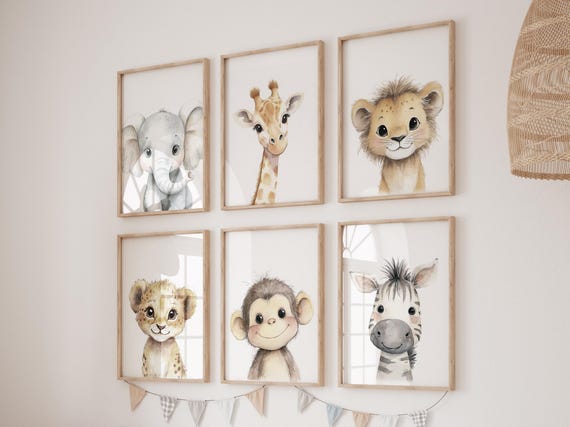 Safari Animal Nursery Prints: Watercolor Jungle Animals, Set of 6