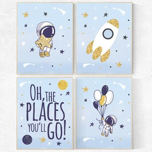 Kid&#39;s room decor space, nursery decor space, oh the places you&#39;ll go, Space nursery decor, nursery decor blue, blue and gold, space nursery