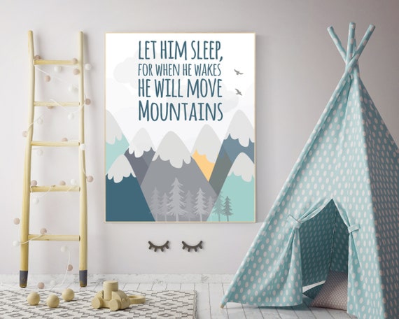 Nursery decor adventure, mountain nursery wall art, woodland, let him sleep for when he wakes, nursery decor neutral, nursery wall decor