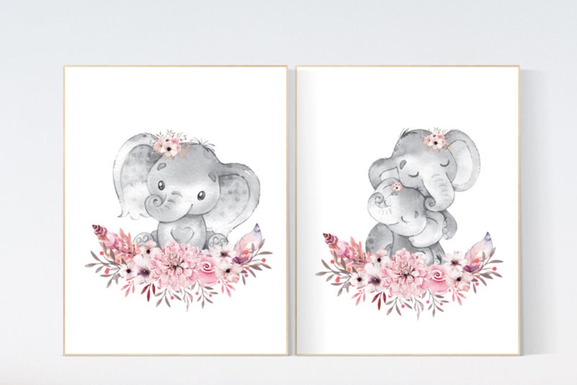 Nursery Decor Girl Boho Elephant Nursery Wall Art Nursery Etsy