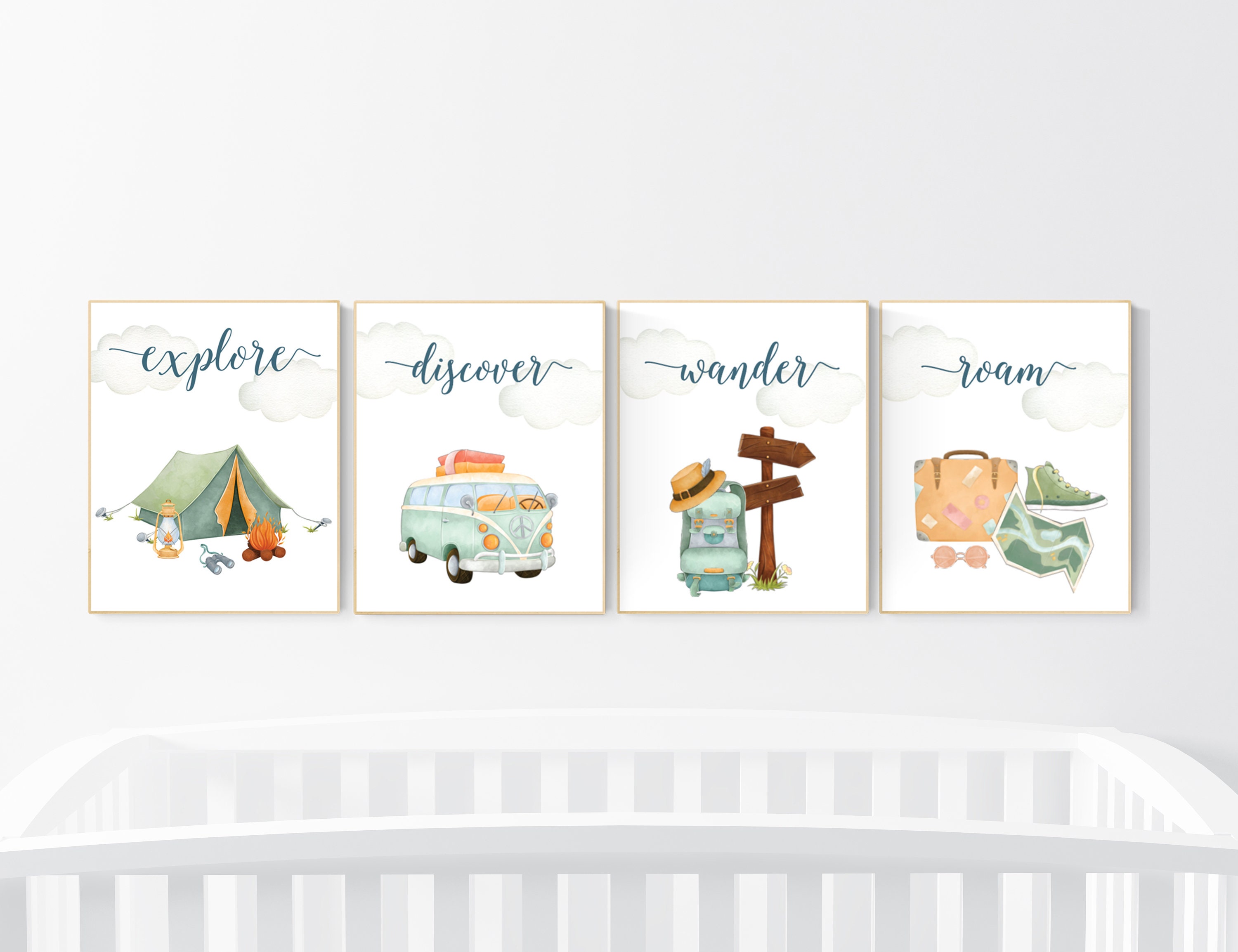 Travel theme nursery decor, Kids room wall art set, Explorer nursery prints  colorful – Flip The Script Studios