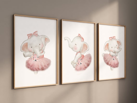 Ballerina animals, elephant nursery, baby room decor girl, nursery prints girl, ballet prints, ballet animals, ballerina elephants, girl