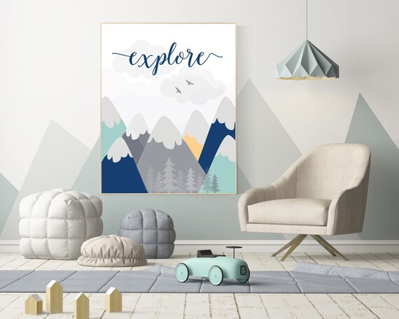 Nursery decor mountain, explore, mountain nursery wall art, woodland, adventure awaits, nursery decor neutral, baby room decor mountains