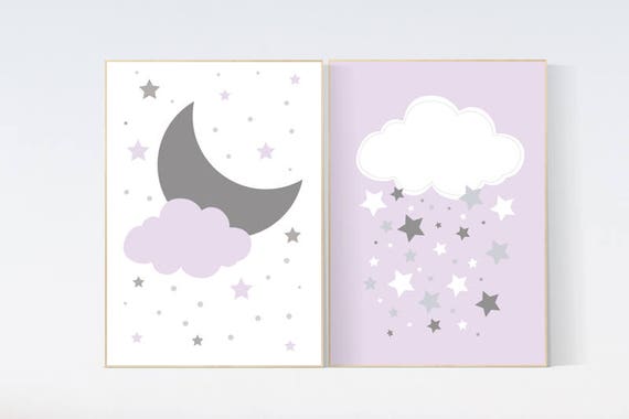 Lilac nursery decor, baby girl nursery, lilac gray nursery, cloud nursery, girls room decor, star nursery decor girl, Purple Grey Nursery