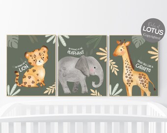Safari Nursery Prints: Boho Animal Wall Art, Set of 3