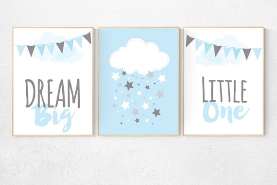 Nursery decor boy, boy nursery decor, Dream Big Little One, Blue and gray nursery, nursery wall art boy, blue gray nursery, baby blue