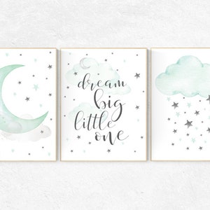 Mint nursery decor moon and stars nursery, gender neutral, dream big little one, mint green nursery decor, mint and gray nursery