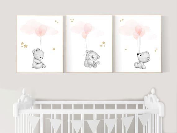 Girls room decor blush pink gold, pink gold, Nursery decor bear, blush nursery decor, blush pink, girl nursery ideas, teddy bear