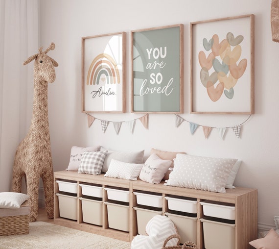 Rainbow nursery, gender neutral, earth colors, your are so loved, rainbow prints, heart print, neutral colors, baby room decor