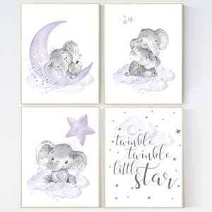 Nursery decor girl purple, nursery decor girl elephant, Girls room decor purple, moon and stars, lavender, star nursery, lilac nursery decor