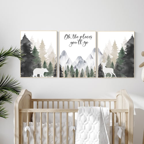 Mountain Nursery Decor Forest Nursery Prints Woodland Etsy