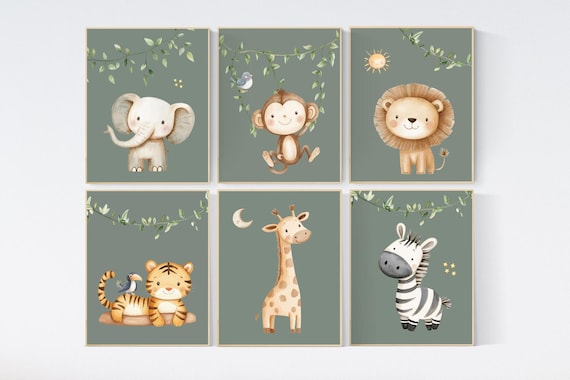Safari Nursery Wall Prints, Boho Nursery Prints, jungle animals, Sage Green Nursery Art, animal Nursery Decor, animal prints