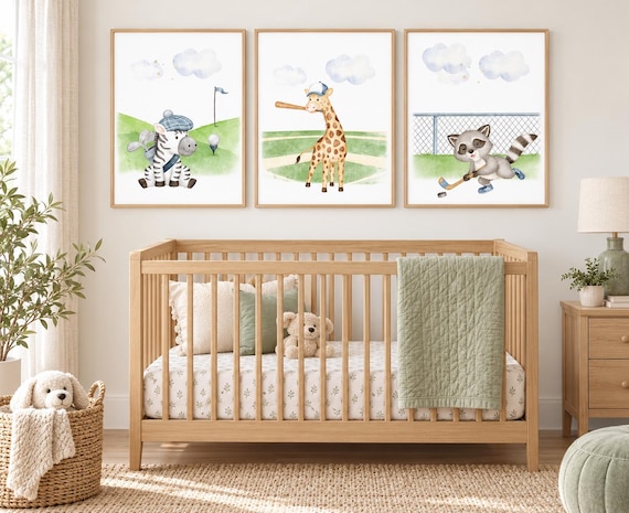 Baby Animals Sports Print: Safari Nursery Decor