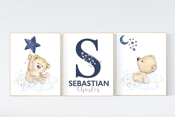Nursery decor bear, nursery decor boy, bear nursery print, navy blue, teddy bear decor, nursery wall art animals, boy nursery wall art, navy